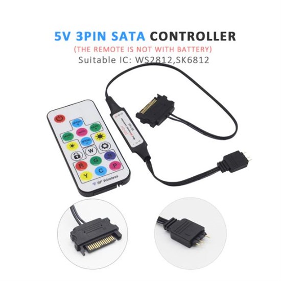 Контроллер управления A-RGB подсветкой 5v3pin с пультом ДУ питание от SATA 140 - фото 3134