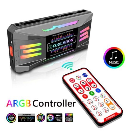 Хаб управления кулерами корпуса с PWM  и A-RGB подсветкой со светомузыкой Coolmoon с пультом дистанционного управления черный 169 - фото 3201