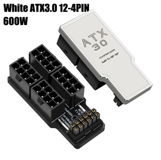 Адаптер/Переходник с 12VHPWR PCie 5.0 на 4х АТХ 8pin, угловой адаптер 180 градусов серебристый RVS алюминиевый 254 - фото 3499