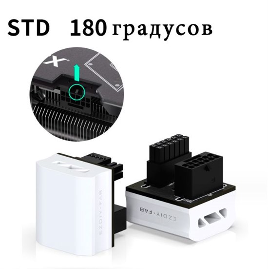 12VHPWR PCie 5.0 угловой адаптер 180 градусов белый алюминиевый STD 435 - фото 4053