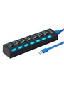 Хаб USB 2.0 черный с кнопками отключения разъемов 866